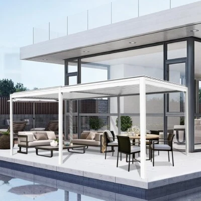 DOMI OUTDOOR LIVING Domi Outdoor 10X20FT White Louvered Pergola w/Adjustable Roof, Aluminum Frame