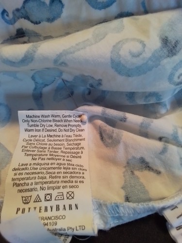 Pottery Barn King Size Pillowcase Blue White Seahorse Percale 400-Thread-Count - Picture 11 of 12