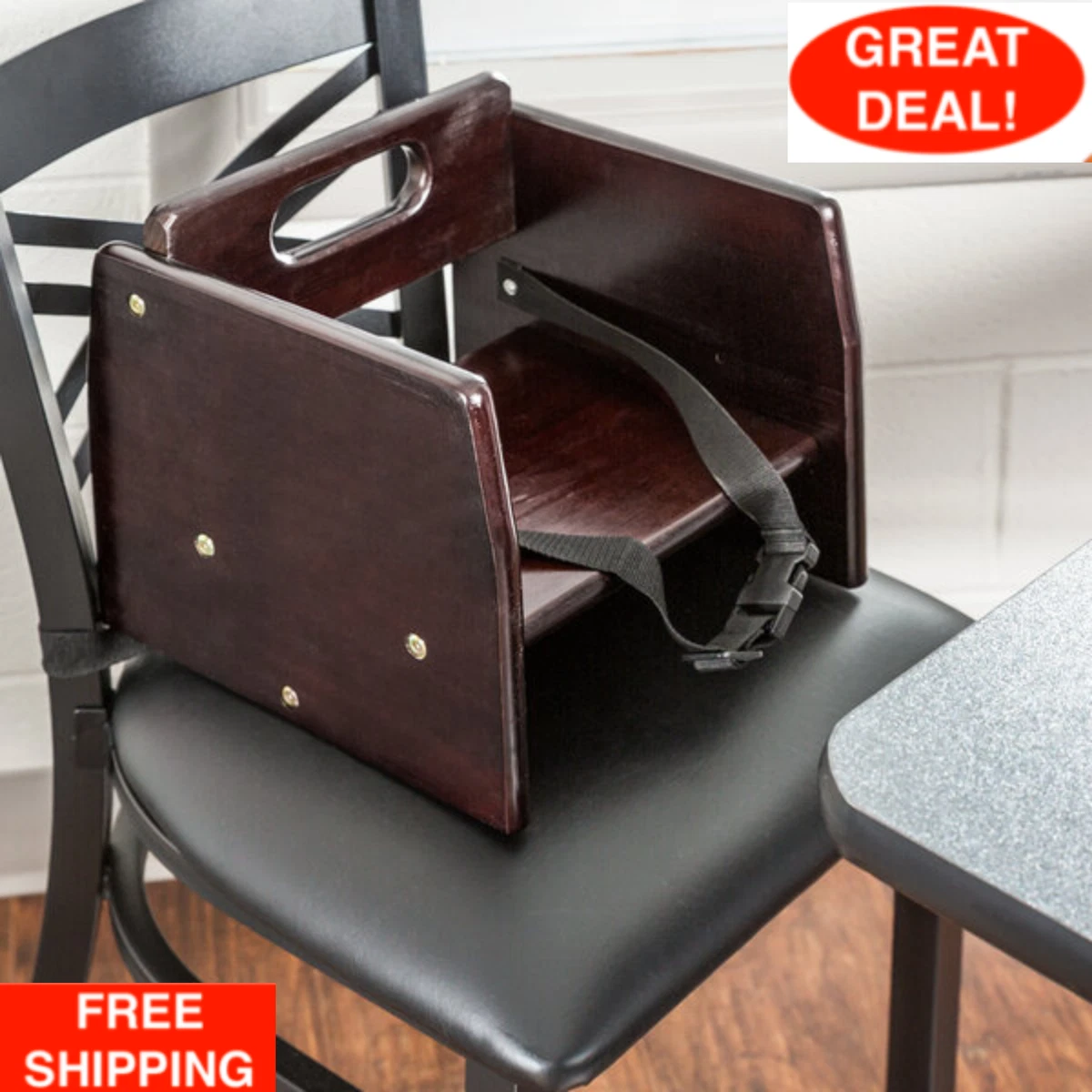 Mahogany Wood Child Restaurant Booster Seat Chair With Strap