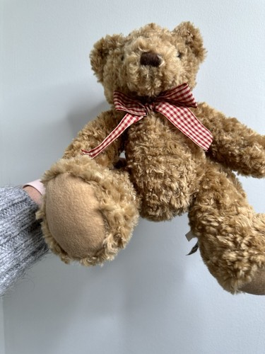 Keel Simply Soft Collection tan Teddy Bear Plush red gingham Bow 12” tall brown - Picture 3 of 13