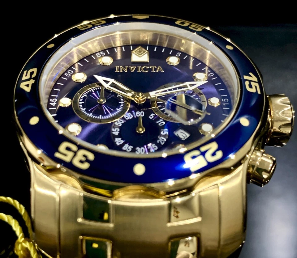 Reloj Invicta Para Hombres PRO DIVER SCUBA Cronógrafo Esfera Azul Chapado en Oro 18Kt 0073 Foto 4 de 4