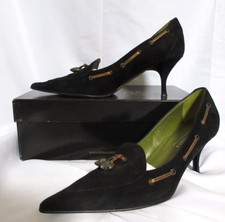 Donald J. Pliner Couture Black Suede Antique Metallic Rano Pointed SZ 7M Box EUC