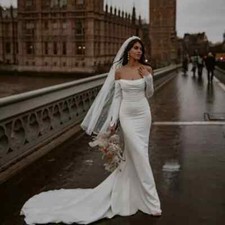 Off Shoulder Mermaid Wedding Dresses Long Sleeves Strapless Backless Bridal Gown