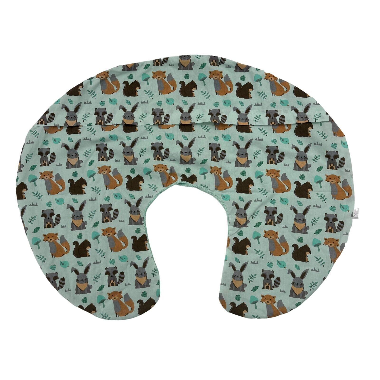 Little Journey Boppy Nursing Pillow Cover Woodland Animals Plush Back Mint Green-image