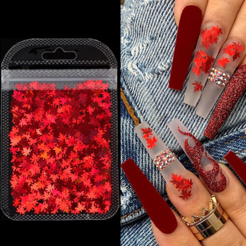 Maple Leaf Glitter Flakes Acrylic Holographics Gold Sequins 3D Nail Decoration - Afbeelding 1 van 18
