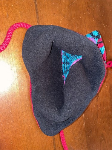 Vtg Wool Smiley Striped Tree Design Ski Winter Snow Hat Cap Winter USA Red Pink - Picture 4 of 5