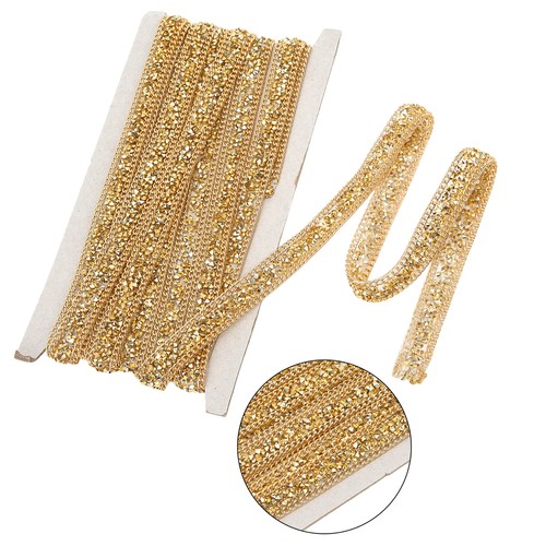 Rhinestone Ribbon 1.5cm Wide Golden Self Adhesion 5 Yards DIY Crafts Ribbon For - Photo 4/22