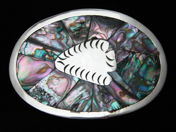 QJ09149 VINTAGE 1970s **ARROWHEAD** ABALONE SOUTHWESTERN DESIGN ART BELT BUCKLE
