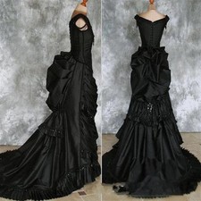 Taffeta Beaded Gothic Wedding Dresses Victorian Bustle Gown Train Vampire Ball