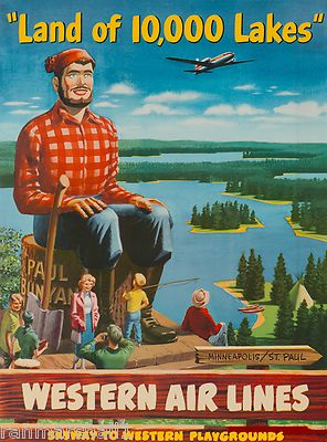 Land 10,000 Lakes Minnesota United States America Travel Advertisement Poster 