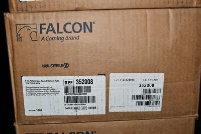 Case of 1000 NEW Corning 352008 Falcon 5 mL Round Bottom Polystyrene Test Tube, 