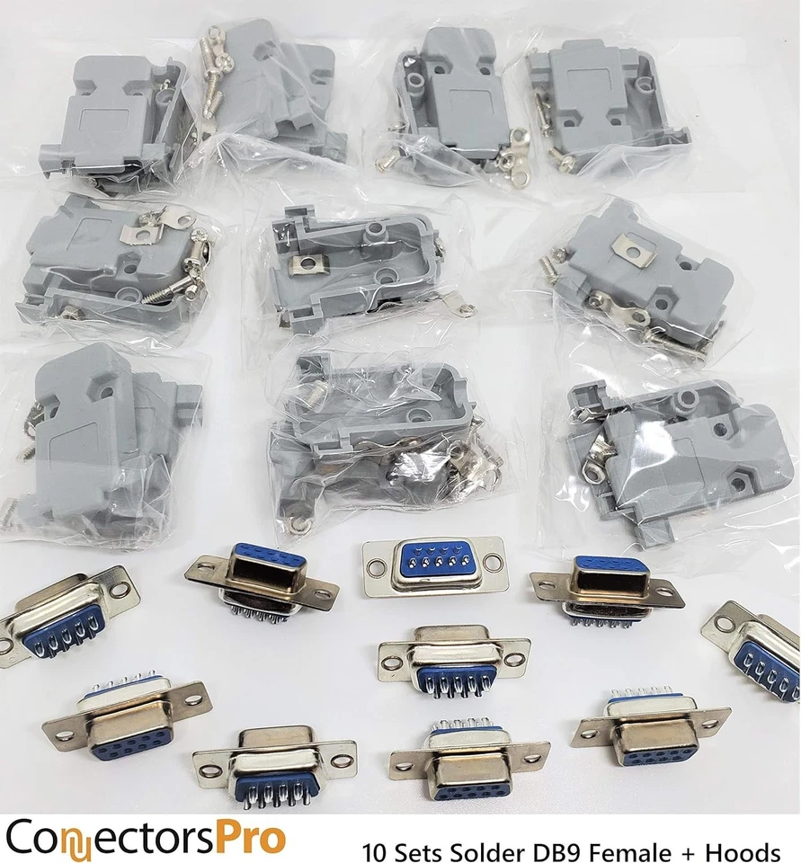 Reliable DB9 9-Pin Female Connectors & Plastic Hoods - Ideal for Cable Repair - Image 4 of 4