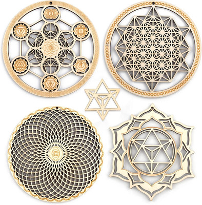 5.31'' Sacred Geometry Wall Art 4 PCS Set, (Metatron Cube, 64 Tetrahedron, Torus,