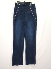 Bebe High Rise Sailor Button Front Jeans Dark Wash Stretch Flare Leg Size 28x31