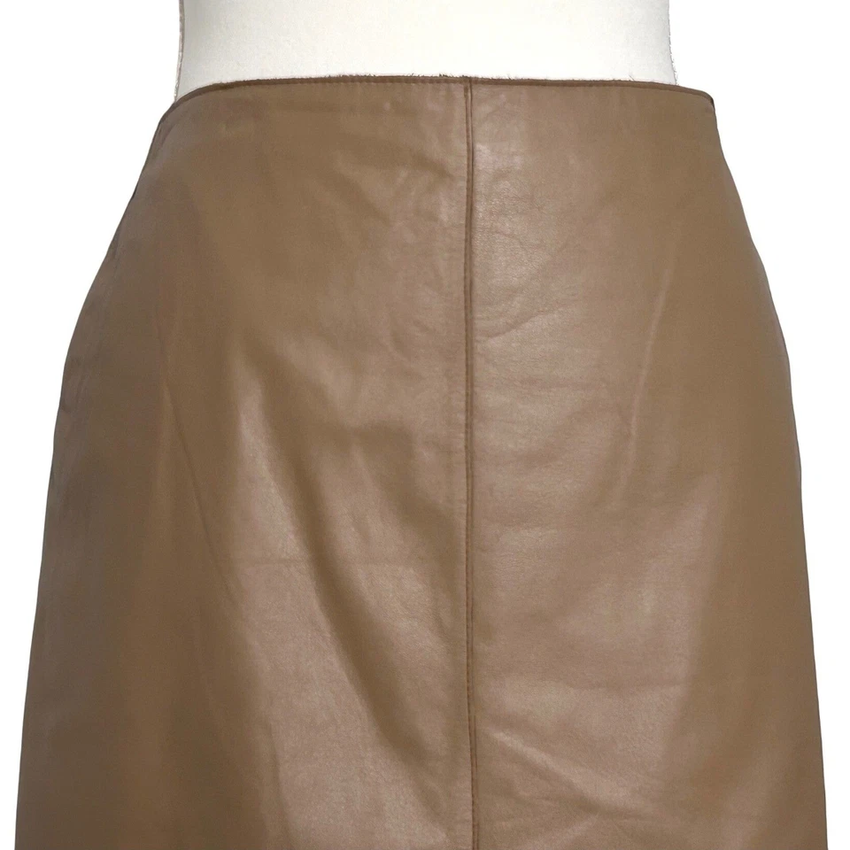 KENNETH COLE Vintage Pencil Skirt Genuine Leather Lined Pockets Camel Tan Size 8 - Image 2 of 4