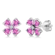 925 Sterling Silver Stud Earrings 4mm Set with Heart Shape Pink Zirconia