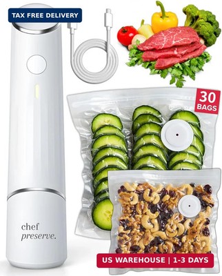 Chef Preserve Compact Vacuum Sealer for Food (Vacuum Sealer Machine + 30 Reusabl
