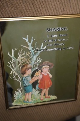 Vintage Mirror Picture Boy & Girl  Sharing Love Verse 8x10 Metal Frame