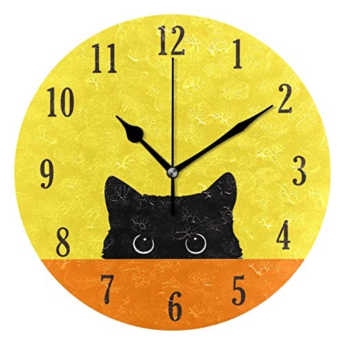 Cat Pattern Silent Round Wall Clock Decorative, Battery Operated Pattern 1