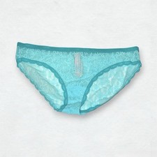 Victoria's Secret Blue Floral Lace Bikini Panties Size L Stretch