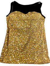 Motionwear Dance Sweetheart Top Gold Sequins Sleeveless Black Mesh New Women L