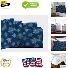 Ultra Soft Queen Sheet Set - 100 Cotton Flannel with Elegant Navy Snowflakes