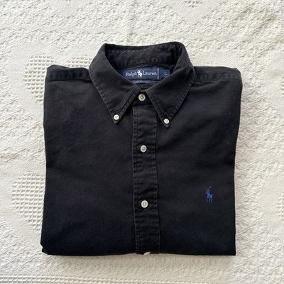 Vintage Ralph Lauren Shirt Mens Large Black Cotton Little Pony Button Down Vtg
