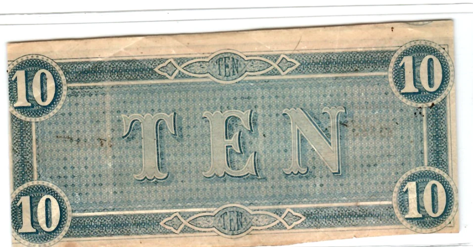 $10 "CONFEDERATE" (BLUEBACK) "1800'S" $10 RARE " $10 "CONFEDERATE" CRISPY - Image 3 of 3