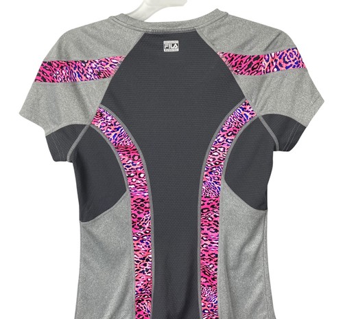 FILA SPORT RUNNING Performance S/S Top grau rosa Leopardenbesatz Damen S Polyester - Bild 9 von 14