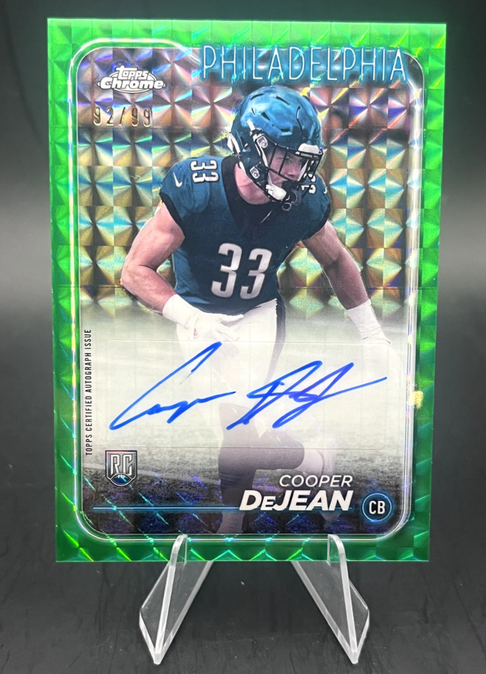 2024 Topps Chrome - Rookie Auto Cooper DeJean #RA-CDE Green Geo Refractor 92/99