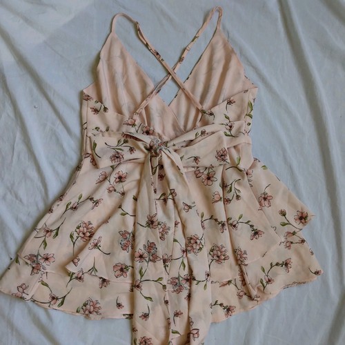 Forever 21 Floral Romper Pink Flowy Ruffle Fairycore Cottagecore Women's Large - Picture 9 of 10