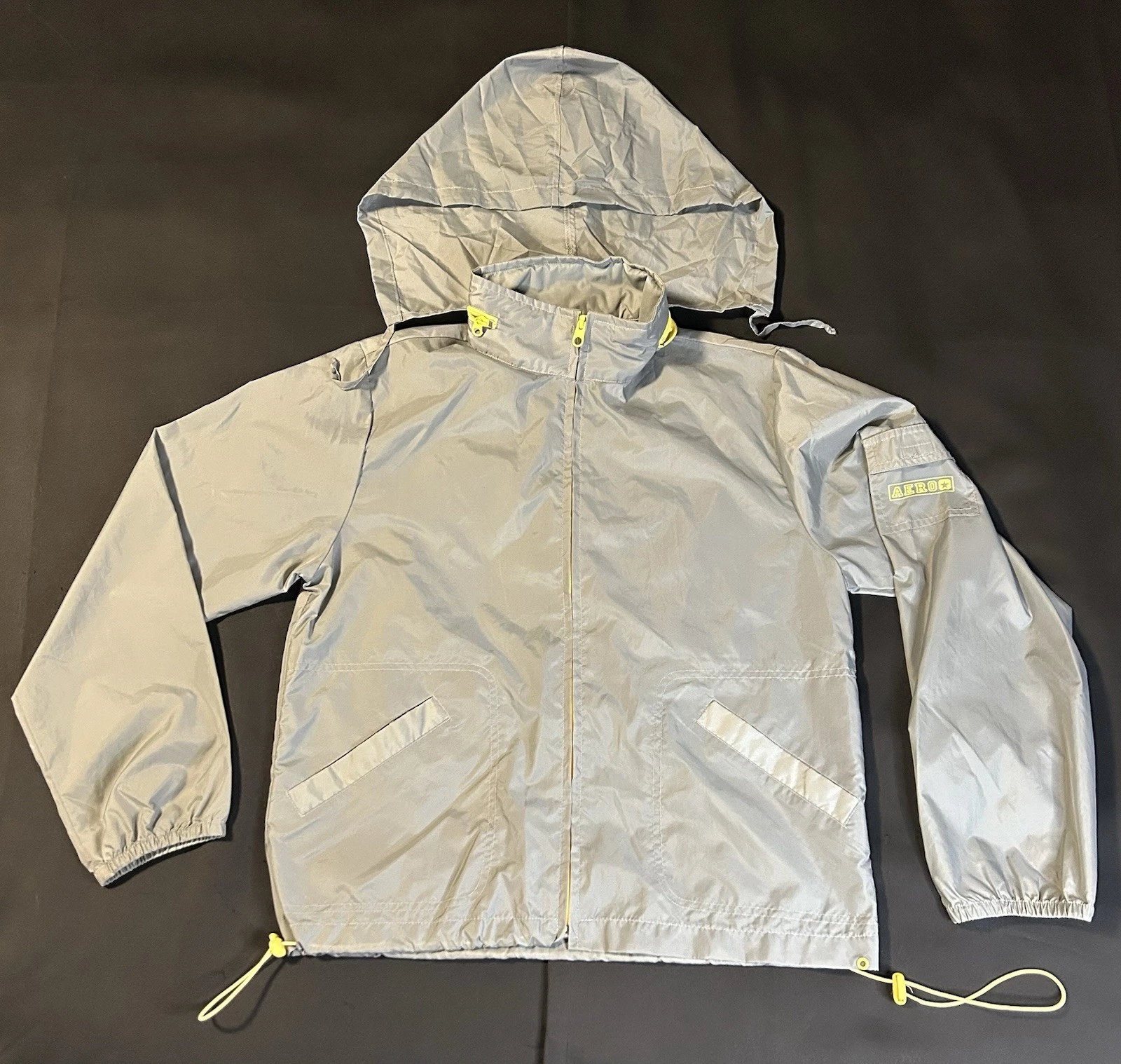 Aeropostale unisex nylon windbreaker jacket hoodie gray yellow zipper Size M