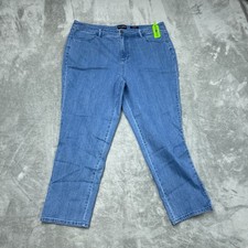 Susan Graver Tapered Stretch Denim Repreve Jeans Medium Wash 28   a1556