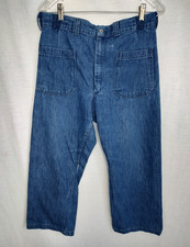 Vintage Seafarer Dungarees Denim Jeans 31x22.5 Navy Nautical Altered Cropped