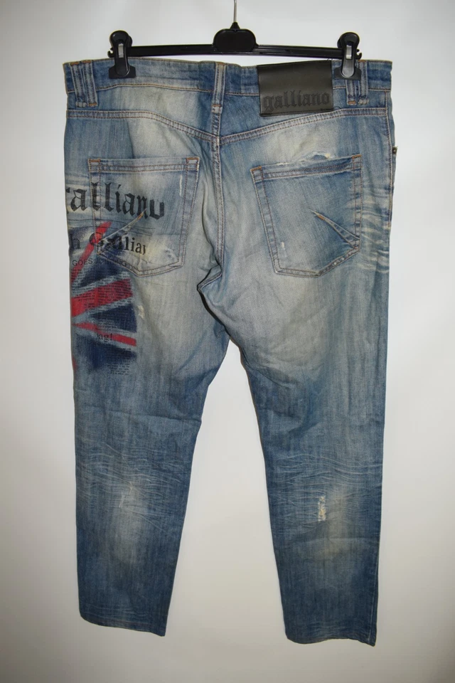 Jeans John Galliano Union Jack Estampado de Periódico Azul Envejecido Denim W 36 L 33 Foto 3 de 4