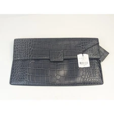 Danier Genuine Leather Clutch Navy Blue Croc Embossed Envelope Bag