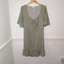 Primark Womens Dress Green Size UK 18 Ditsy Floral Babydoll Ruffle Cottagecore