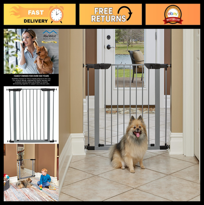 #ad 29quot; High Walk Thru Pressure Mounted Dog Gate Gray Steel Expands to 38quot; No Da $79.99