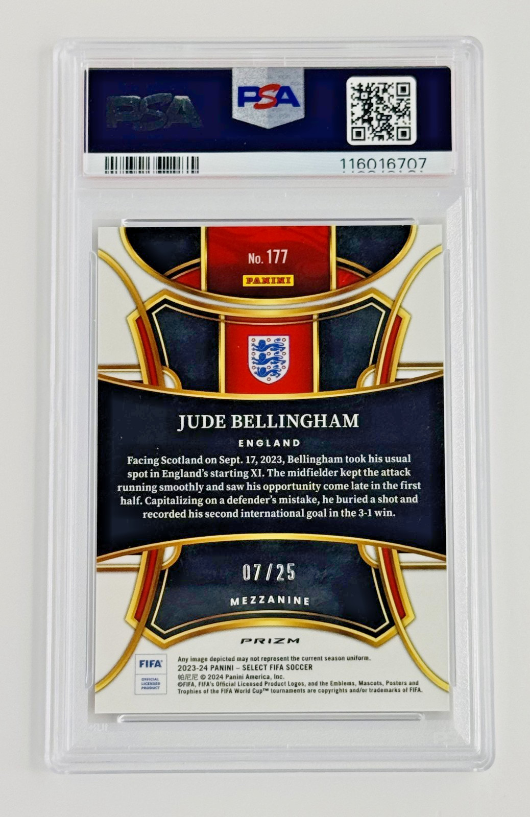 2023 Select FIFA Jude Bellingham Zebra Prizm /25 England SSP World Cup Case Hit view 5