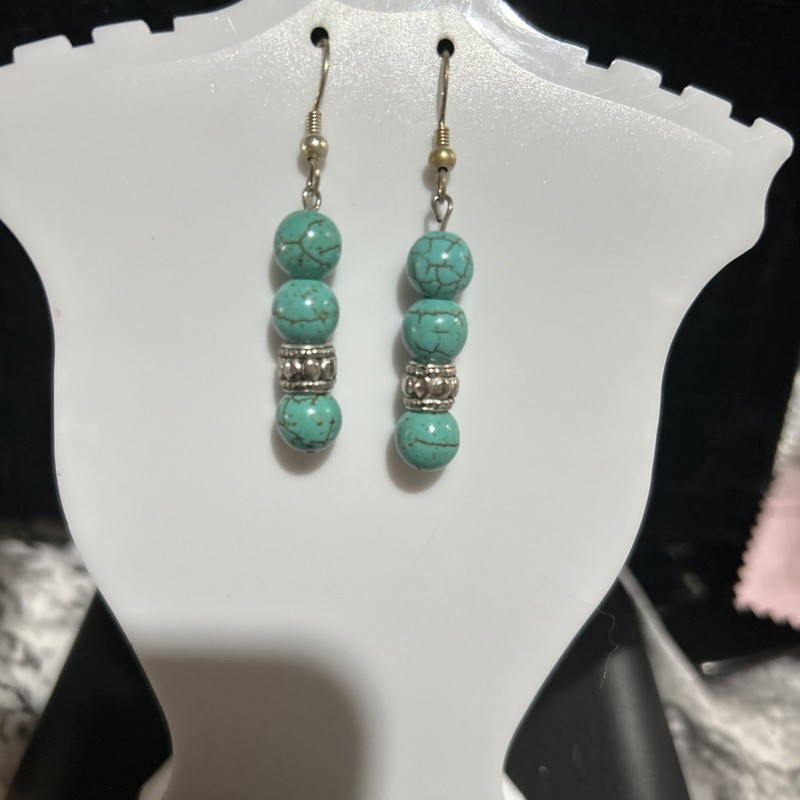 Turquoise Beaded Dangle Earrings with sterling Silver 925 Accents