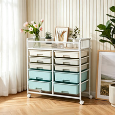 10 Drawer Rolling Storage Cart Plastic Utility Craft Cart with Drawer and Wheels