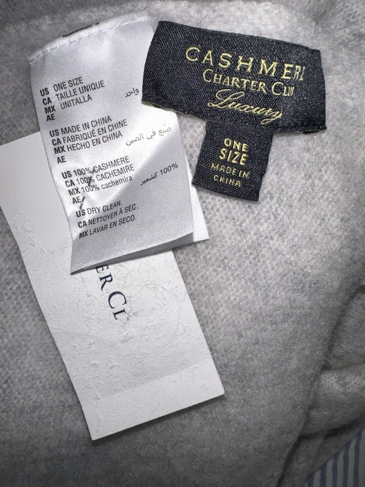 CHARTER CLUB 100 % cachemir bufanda de gran tamaño chal envolvente gris hielo jaspeado $189 H95 Foto 4 de 4