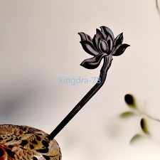 18cm Chinese Style Ebony Lotus Hairpin Handmade Carve Hanfu Hair Accessory