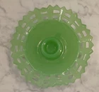 Fenton Jadeite 3-Footed Candle Holder Basket Weave Ruffled Edge Vtg