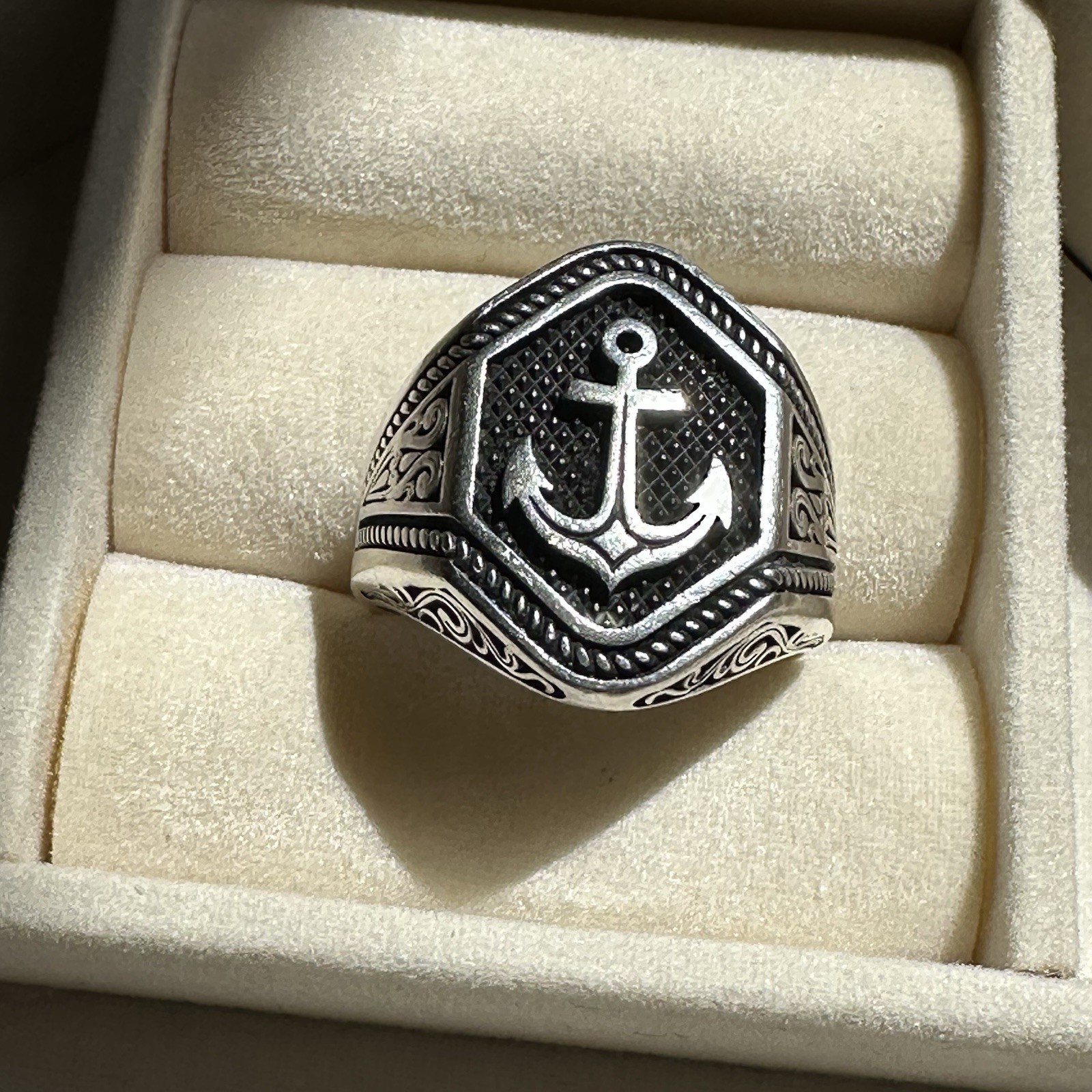 Solid 925 s silver Sailor Anchor Ring - image 10