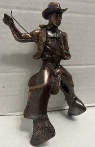 Vintage 7” Bronze Cowboy On Ornate Saddle.   Beautiful Sculpture. Missing Horse