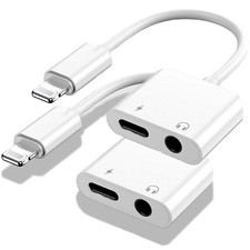 2-Pack Lightning to 3.5mm Headphone  Charging Adapter Cable Splitter - Slim M