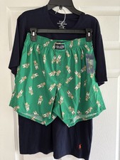 NWT Polo Ralph Lauren Men  s Green Bear Pajama Set Small  T-Shirt Boxer Lounge