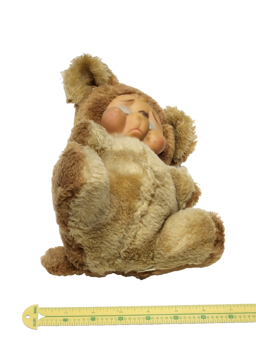 Rare Vintage Rushton Plush Rubber Face Crying Sad Brown Bear ~ 9