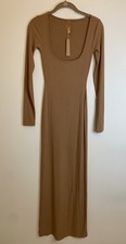 NWT Skims Soft Lounge Long Sleeve Dress Sz S Camel Brown Ribbed Maxi Bodycon